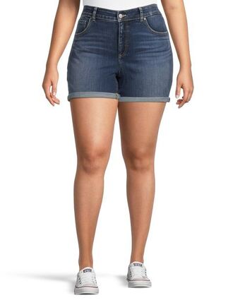 Mark's Women's curvy fit mid rise jean shorts - dark indigo offer