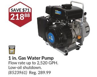 Princess Auto 1 in. gas water pump offer