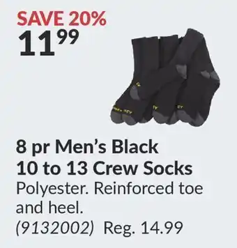 Princess Auto Men's black 10 to 13 crew socks offer