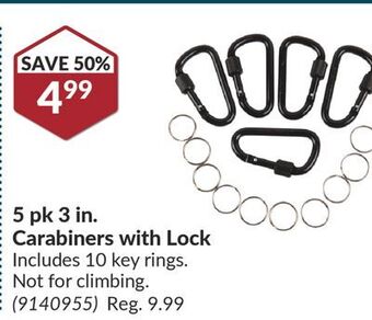 Princess Auto 5 pk 3 in. carabiners with lock offer