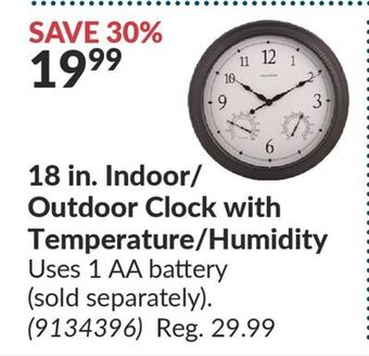 Princess Auto 18 in. indoor/outdoor clock with temperature/humidity offer