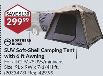 Princess Auto Suv soft-shell camping tent with 6 ft awning offer