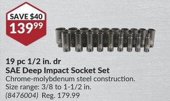 Princess Auto 19 pc 1/2 in. dr sae deep impact socket set offer