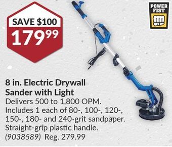 Princess Auto 8 in. electric drywall sander with light offer