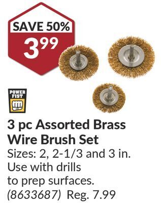 Princess Auto 3 pc assorted brass wire brush set offer