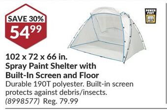 Princess Auto 102 x 72 x 66 in. spray paint shelter with built-in screen and floor offer