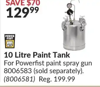 Princess Auto 10 litre paint tank for power fist paint spray gun offer
