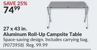 Princess Auto 27 x 43 in. aluminum roll-up campsite table offer