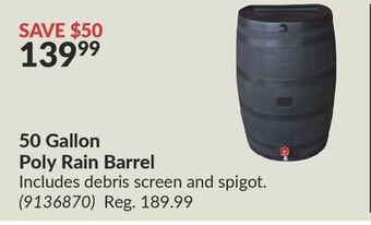 Princess Auto 50 gallon poly rain barrel offer