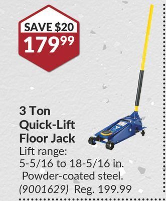 Princess Auto 3 ton quick-lift floor jack lift range offer