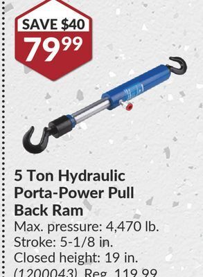 Princess Auto 5 ton hydraulic porta-power pull back ram offer