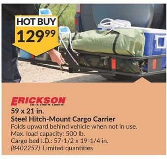 Princess Auto 59 x 21 in. steel hitch-mount cargo carrier offer