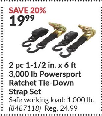 Princess Auto 2 pc 1-1/2 in. x 6 3,000 lb powersport ratchet tie-down strap set offer