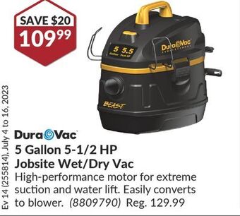 Princess Auto 5 gallon 5-1/2 hp jobsite wet/dry vac offer