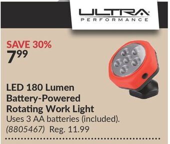 Princess Auto Led 180 lumen battery-powered rotating work light offer