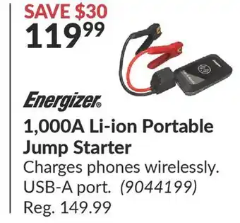 Princess Auto 1,000a li-ion portable jump starter charges phones offer