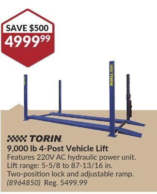 Princess Auto 9,000 lb 4-post vehicle lift offer