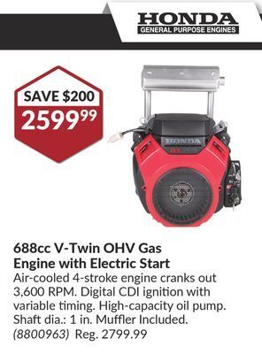 Princess Auto 688cc v-twin ohv gas engine offer