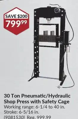 Princess Auto Pro point 30 ton pneumatic/hydraulic shop press with safety cage offer