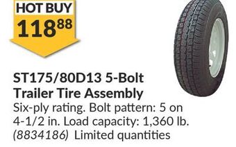 Princess Auto St175/80d13 5-bolt trailer tire assembly offer