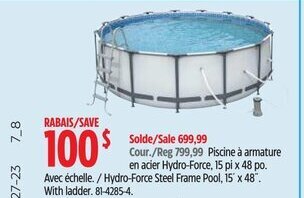 Canadian Tire Hydro-Force Steel Frame Pool, 15" x 48". With ladder. 81-4285-4. offer