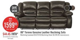 The Brick Toreno genuine leather reclining sofa - grey offer