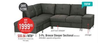The Brick Breeze 3-piece left-facing linen-look fabric sleeper sectional - charcoal offer