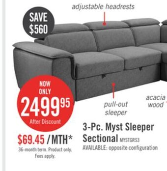 The Brick Myst 3-piece right-facing linen-look fabric sleeper sectional - ash offer