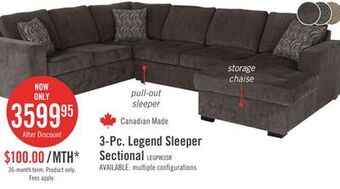 The Brick Legend 3-piece right-facing chenille sleeper sectional sofa - pewter offer