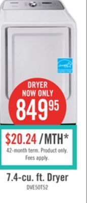 The Brick Samsung 7.4 cu. ft. electric dryer with sensor dry - dve50t5205w/ac offer