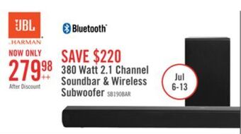The Brick Jbl 2.1-channel soundbar with wireless subwoofer offer