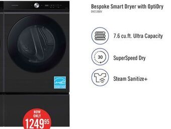 The Brick Samsung bespoke 7.6 cu. ft. electric dryer with super speed - dve53bb8700vac offer