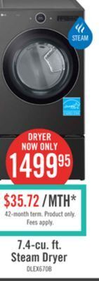 The Brick Lg 7.4 cu. ft. smart electric dryer with turbosteam® - dlex6700b offer