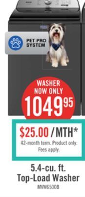 The Brick Maytag 5.4 cu. ft. pet pro top-load washer - mvw6500mbk offer