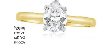Charm Diamond 14k yellow gold lab grown 1.00ct pear shaped diamond solitaire ring offer
