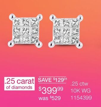 Charm Diamond 10k white gold 0.25ctw princessa diamond earrings offer