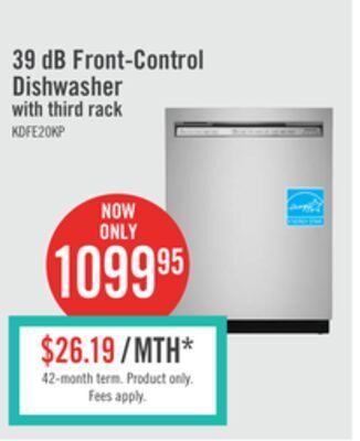 The Brick Kitchenaid 39 db front-control dishwasher with third level rack - kdfe204kps offer
