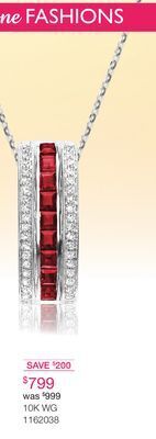 Charm Diamond Monaco 10k white gold ruby & diamond pendant offer