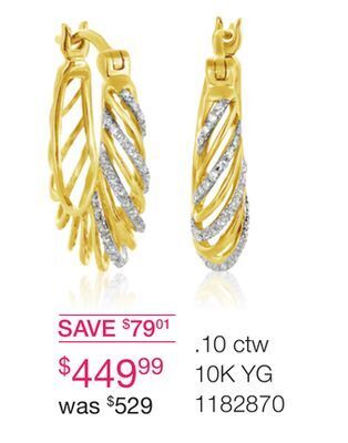 Charm Diamond 10k yellow gold 0.10ctw diamond hoops offer