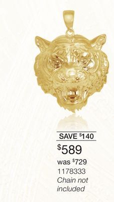 Charm Diamond 10k yellow gold tiger pendant offer