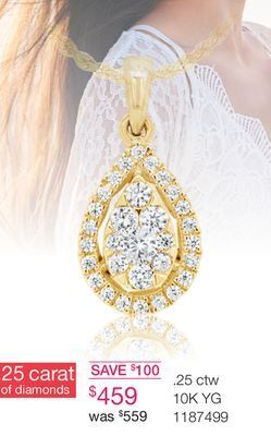 Charm Diamond 10k yellow gold 0.25ctw diamond pear shaped pendant offer