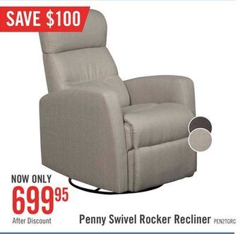 The Brick Penny linen-look fabric swivel rocker recliner - taupe offer