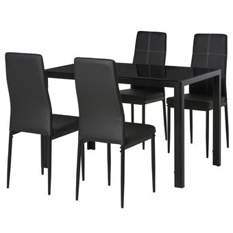 Best Buy Homcom dining table set for 4, 5-piece rectangular glass kitchen table with chairs with metal frame and faux leather upholste offer