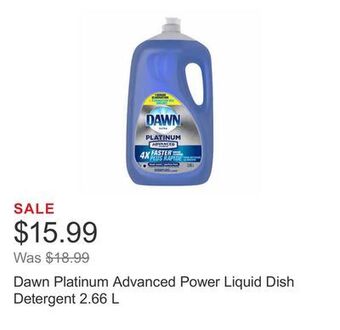 Costco Dawn platinum advanced power liquid dish detergent 2.66 l offer