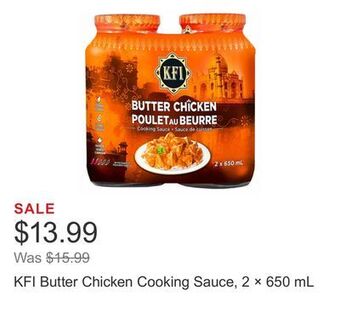 Costco Kfi butter chicken cooking sauce, 2 × 650 ml offer