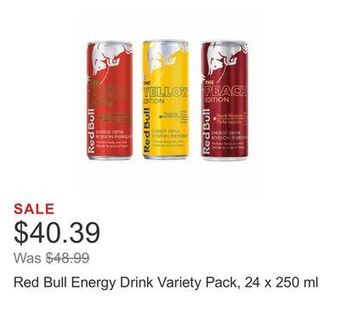 Costco Red bull energy drink variety pack, 24 x 250 ml offer