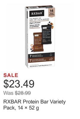 Costco Rxbar protein bar variety pack, 14 × 52 g offer