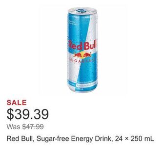 Costco Red bull, sugar-free energy drink, 24 × 250 ml offer
