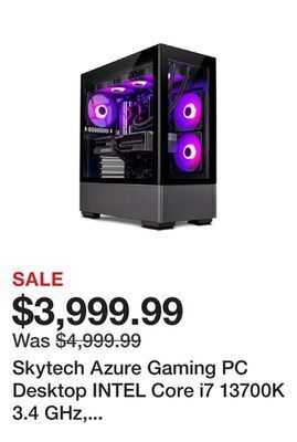 Newegg Skytech azure gaming pc desktop intel core i7 13700k 3.4 ghz, nvidia rtx 4080, 1tb nvme gen4 ssd, 32gb ddr5 ram rgb, 850w gol offer