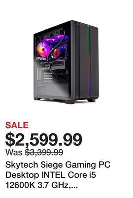 Newegg Skytech siege gaming pc desktop intel core i5 12600k 3.7 ghz, nvidia rtx 4070 ti, 1tb nvme ssd, 16gb ddr4 ram 3200, 850w gold offer